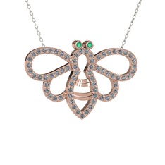Bumblebee Arı Kolye - Kök zümrüt ve pırlanta 18 ayar rose altın kolye (0.737 karat, 40 cm beyaz altın rolo zincir) #1qzpbr2