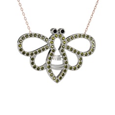 Bumblebee Arı Kolye - Siyah zirkon ve peridot 925 ayar gümüş kolye (40 cm gümüş rolo zincir) #1r0fb5t