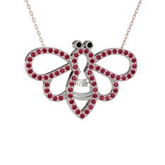 Siyah zirkon ve rodolit garnet 8 ayar beyaz altın kolye (40 cm rose altın rolo zincir)