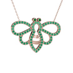 Bumblebee Arı Kolye - Yeşil kuvars ve kök yakut 925 ayar rose altın kaplama gümüş kolye (40 cm rose altın rolo zincir) #1r6zkz7