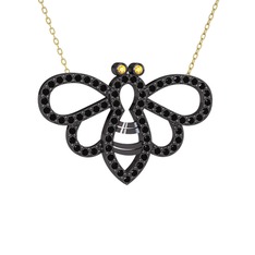 Bumblebee Arı Kolye - Sitrin ve siyah zirkon 925 ayar siyah rodyum kaplama gümüş kolye (40 cm altın rolo zincir) #1ra8dxf