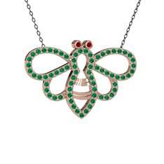 Garnet ve yeşil kuvars 925 ayar rose altın kaplama gümüş kolye (40 cm gümüş rolo zincir)