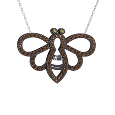 Bumblebee Arı Kolye - Peridot ve dumanlı kuvars 925 ayar siyah rodyum kaplama gümüş kolye (40 cm gümüş rolo zincir) #1rmue2u