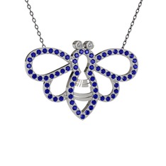 Swarovski ve lab safir 18 ayar beyaz altın kolye (40 cm gümüş rolo zincir)