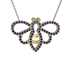 Bumblebee Arı Kolye - Swarovski ve lab safir 14 ayar altın kolye (40 cm gümüş rolo zincir) #1rxwkpm