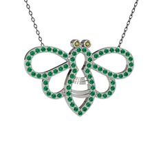 Peridot ve yeşil kuvars 925 ayar gümüş kolye (40 cm gümüş rolo zincir)