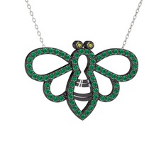 Bumblebee Arı Kolye - Peridot ve yeşil kuvars 925 ayar siyah rodyum kaplama gümüş kolye (40 cm beyaz altın rolo zincir) #1s424z4