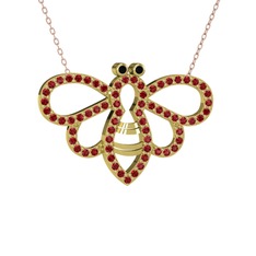 Siyah zirkon ve garnet 925 ayar altın kaplama gümüş kolye (40 cm gümüş rolo zincir)