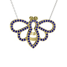 Bumblebee Arı Kolye - Peridot ve lab safir 14 ayar altın kolye (40 cm beyaz altın rolo zincir) #1skw646