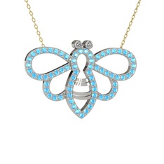 Bumblebee Arı Kolye - Swarovski ve akuamarin 925 ayar gümüş kolye (40 cm altın rolo zincir) #1t1g8zm