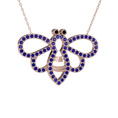 Bumblebee Arı Kolye - Siyah zirkon ve lab safir 925 ayar rose altın kaplama gümüş kolye (40 cm gümüş rolo zincir) #1t9l06u