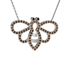 Bumblebee Arı Kolye - Siyah zirkon ve dumanlı kuvars 14 ayar beyaz altın kolye (40 cm gümüş rolo zincir) #1tpjumx