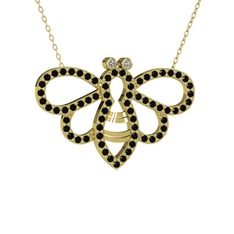 Bumblebee Arı Kolye - Swarovski ve siyah zirkon 18 ayar altın kolye (40 cm gümüş rolo zincir) #1u0i914