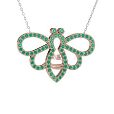 Bumblebee Arı Kolye - Kök zümrüt ve kök yakut 18 ayar rose altın kolye (40 cm gümüş rolo zincir) #1u45fk1