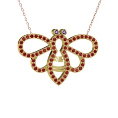 Bumblebee Arı Kolye - Ametist ve garnet 8 ayar altın kolye (40 cm rose altın rolo zincir) #1u6hbaq