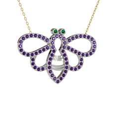 Bumblebee Arı Kolye - Yeşil kuvars ve ametist 925 ayar gümüş kolye (40 cm altın rolo zincir) #1uvq4wa