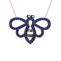 Bumblebee Arı Kolye - Akuamarin ve lab safir 925 ayar siyah rodyum kaplama gümüş kolye (40 cm rose altın rolo zincir) #1uzkwm2