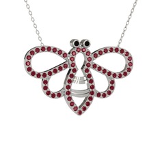 Bumblebee Arı Kolye - Siyah zirkon ve kök zümrüt 8 ayar beyaz altın kolye (40 cm beyaz altın rolo zincir) #1vm8luo