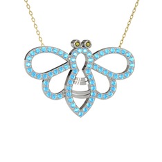 Bumblebee Arı Kolye - Peridot ve akuamarin 8 ayar beyaz altın kolye (40 cm altın rolo zincir) #1vq9gf1