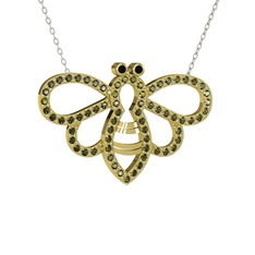 Bumblebee Arı Kolye - Siyah zirkon ve peridot 925 ayar altın kaplama gümüş kolye (40 cm gümüş rolo zincir) #1wly817