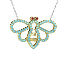 Rodolit garnet ve akuamarin 925 ayar altın kaplama gümüş kolye (40 cm gümüş rolo zincir)