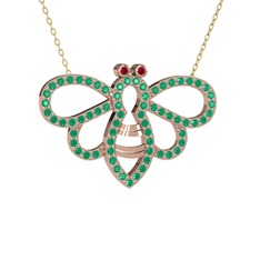 Bumblebee Arı Kolye - Rodolit garnet ve kök yakut 14 ayar rose altın kolye (40 cm altın rolo zincir) #1xsrbx9