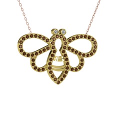 Bumblebee Arı Kolye - Beyaz zirkon ve dumanlı kuvars 8 ayar altın kolye (40 cm rose altın rolo zincir) #1ycc7vv