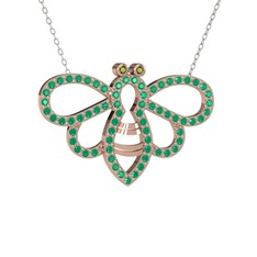 Peridot ve kök yakut 8 ayar rose altın kolye (40 cm beyaz altın rolo zincir)