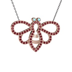 Bumblebee Arı Kolye - Akuamarin ve kök zümrüt 18 ayar rose altın kolye (40 cm gümüş rolo zincir) #1yyn0n4