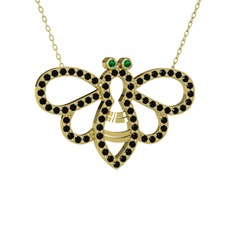 Bumblebee Arı Kolye - Yeşil kuvars ve siyah zirkon 925 ayar altın kaplama gümüş kolye (40 cm altın rolo zincir) #274360