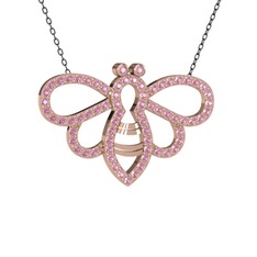 Pembe kuvars 18 ayar rose altın kolye (40 cm gümüş rolo zincir)