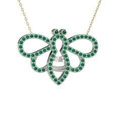 Bumblebee Arı Kolye - Yeşil kuvars 8 ayar beyaz altın kolye (40 cm altın rolo zincir) #2hu8v0