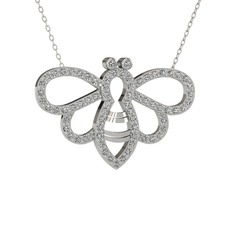 Bumblebee Arı Kolye - Swarovski ve beyaz zirkon 18 ayar beyaz altın kolye (40 cm gümüş rolo zincir) #2m05h2