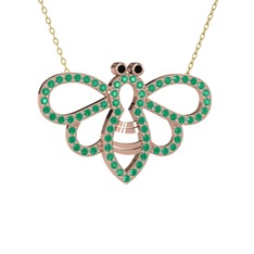 Bumblebee Arı Kolye - Siyah zirkon ve kök yakut 14 ayar rose altın kolye (40 cm altın rolo zincir) #2mfazj