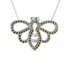 Bumblebee Arı Kolye - Akuamarin ve peridot 925 ayar gümüş kolye (40 cm beyaz altın rolo zincir) #2zrcgn