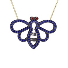 Bumblebee Arı Kolye - Garnet ve lab safir 925 ayar siyah rodyum kaplama gümüş kolye (40 cm altın rolo zincir) #33x5i0