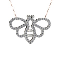 Bumblebee Arı Kolye - Swarovski ve pırlanta 18 ayar beyaz altın kolye (0.737 karat, 40 cm rose altın rolo zincir) #35yoqv