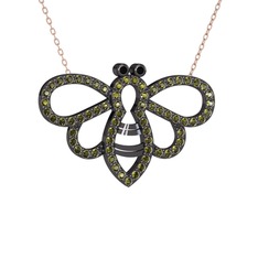 Siyah zirkon ve peridot 925 ayar siyah rodyum kaplama gümüş kolye (40 cm rose altın rolo zincir)