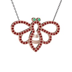 Bumblebee Arı Kolye - Kök zümrüt ve garnet 18 ayar rose altın kolye (40 cm gümüş rolo zincir) #3am64q