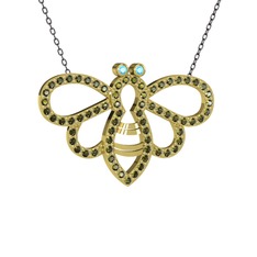 Bumblebee Arı Kolye - Akuamarin ve peridot 14 ayar altın kolye (40 cm gümüş rolo zincir) #3rmr6l