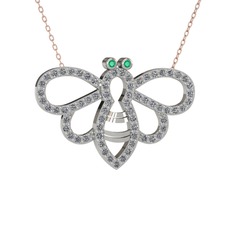 Bumblebee Arı Kolye - Kök zümrüt ve pırlanta 14 ayar beyaz altın kolye (0.737 karat, 40 cm gümüş rolo zincir) #3wetil