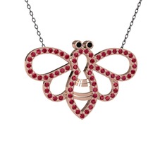 Bumblebee Arı Kolye - Siyah zirkon ve rodolit garnet 14 ayar rose altın kolye (40 cm gümüş rolo zincir) #41o9jr