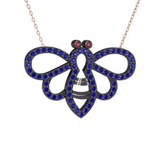 Bumblebee Arı Kolye - Kök yakut ve lab safir 925 ayar siyah rodyum kaplama gümüş kolye (40 cm rose altın rolo zincir) #4djyrh