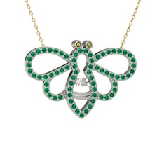 Bumblebee Arı Kolye - Peridot ve yeşil kuvars 8 ayar beyaz altın kolye (40 cm altın rolo zincir) #5nl2w