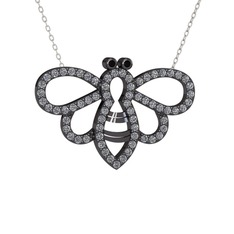 Bumblebee Arı Kolye - Siyah zirkon ve pırlanta 925 ayar siyah rodyum kaplama gümüş kolye (0.737 karat, 40 cm gümüş rolo zincir) #5uej4o