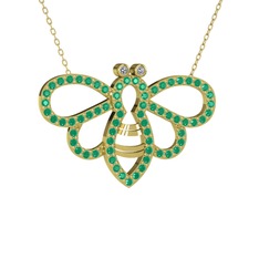 Bumblebee Arı Kolye - Swarovski ve kök yakut 18 ayar altın kolye (40 cm altın rolo zincir) #5ujn63