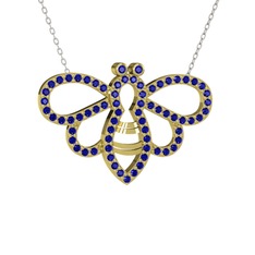 Bumblebee Arı Kolye - Lab safir 925 ayar altın kaplama gümüş kolye (40 cm beyaz altın rolo zincir) #5ux7s0