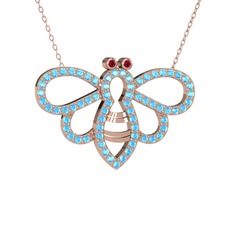 Bumblebee Arı Kolye - Rodolit garnet ve akuamarin 14 ayar rose altın kolye (40 cm rose altın rolo zincir) #5zc7r5