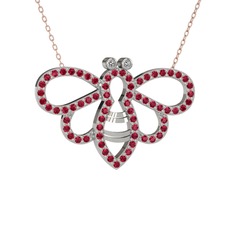Bumblebee Arı Kolye - Beyaz zirkon ve rodolit garnet 14 ayar beyaz altın kolye (40 cm rose altın rolo zincir) #60wj1f