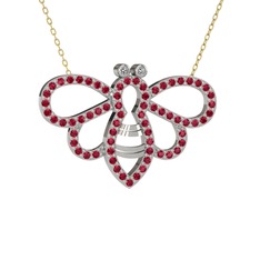 Bumblebee Arı Kolye - Swarovski ve rodolit garnet 925 ayar gümüş kolye (40 cm gümüş rolo zincir) #6er5br